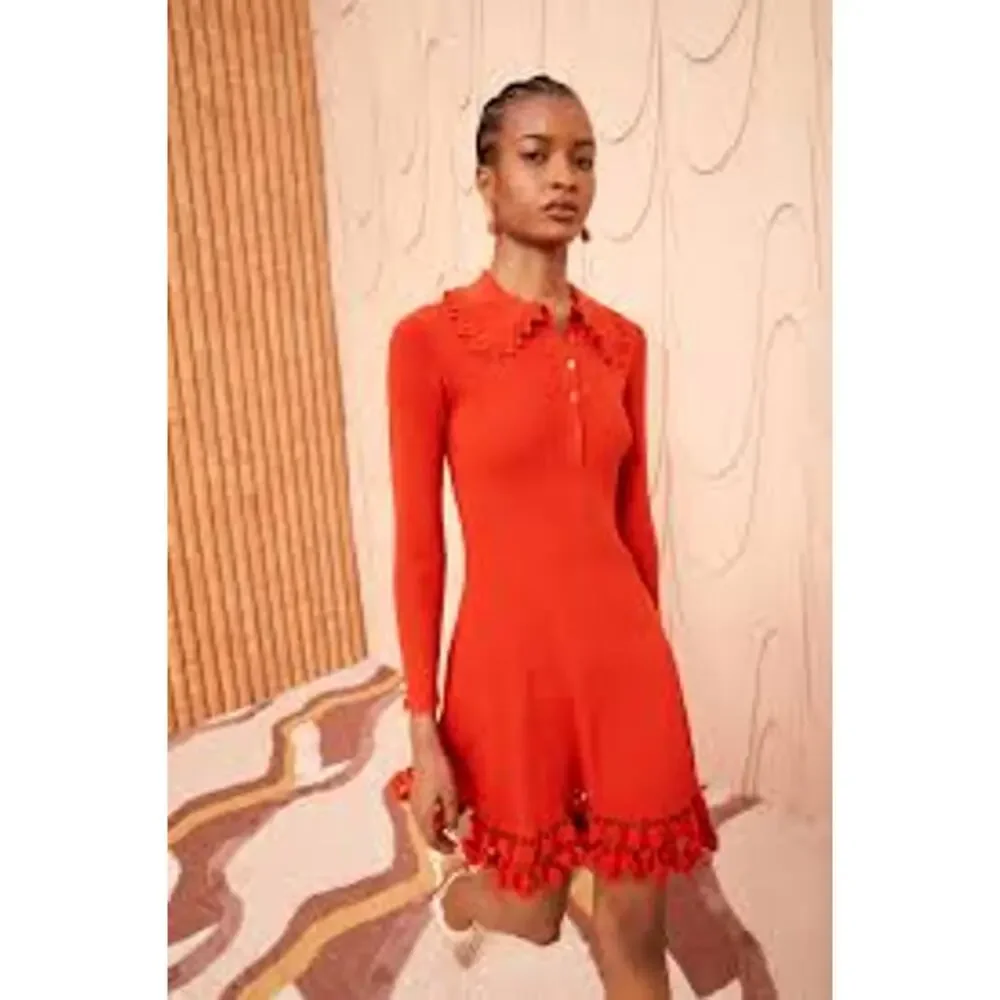 Ulla Johnson Cybil Tulip-Edge Rib Knit Mini Dress Carnelian Size M NWT - Picture 2 of 10